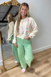Threaded Petals Sweater Cream