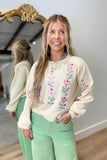 Threaded Petals Sweater Cream