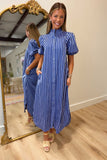 Mono Stripes Midi Dress Blue