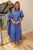 Mono Stripes Midi Dress Blue