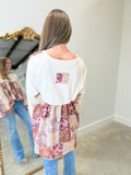 Thermal/Patchwork Babydoll Top Cream