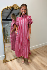 Mono Stripes Midi Dress Red