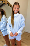 Homebody Striped Mock Neck Short Set Blue