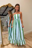 Coastal Clover Striped Midi Dress Blue Green