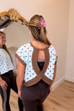 Gym Time Cutout Back Polka Dot Top Brown