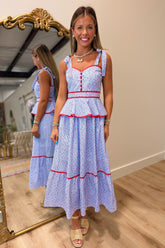 Rainline Roses Striped Midi Dress Blue