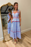 Rainline Roses Striped Midi Dress Blue
