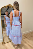 Rainline Roses Striped Midi Dress Blue