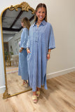 Styling Stripes Midi Shirt Dress Navy