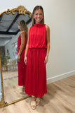 Pleated Promises Midi Dress Red