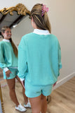 Homebody Striped Mock Neck Short Set Green