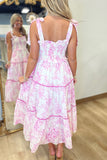 Pink Toile Shoulder Tie Dress