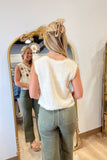 Floral Embroidery Sleeveless Crochet Vest Cream