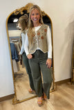 Floral Embroidery Sleeveless Crochet Vest Brown