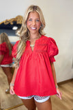 Scarlett Dreams Puff Sleeve Top Red