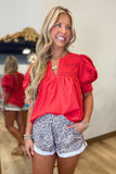 Scarlett Dreams Puff Sleeve Top Red