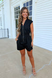 Stella Front Zip Romper Black