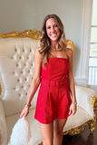 Bleacher Babe Belted Romper Red