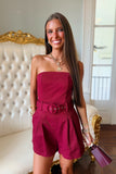 Bleacher Babe Belted Romper Maroon