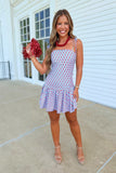 Touchdown Polka Dot Pleated Dress Blue