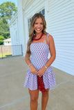 Touchdown Polka Dot Pleated Dress Blue