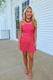 Touchdown Polka Dot Pleated Dress Red