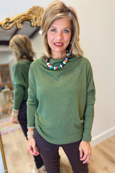 Always Together Off the Shoulder Top Cedar Green