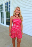 Touchdown Polka Dot Pleated Dress Red