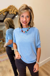 Always Together Off the Shoulder Top Slate Blue