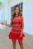 Kickoff Wavy Details Skort Set Red