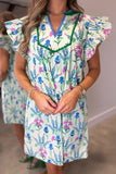 Umgee Flutter Sleeve Printed Dress Cream