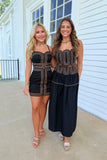Kickoff Wavy Details Long Skirt Set Black