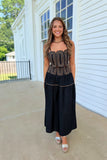 Kickoff Wavy Details Long Skirt Set Black