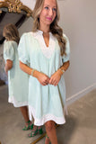 Umgee Pinstripe Shift Dress Sage