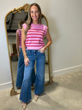 Flirt Alert Striped Sweater Pink