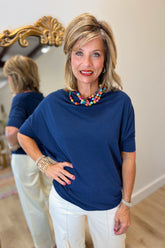 Always Together Off the Shoulder Top Navy Blue
