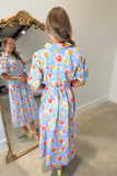 Umgee Shoreline Floral Button Front Midi Dress Blue