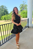 Playmaker Polka Dot One Shoulder Dress Black
