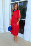 Down The Field Denim Midi Skirt Set Red