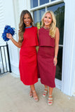 Down The Field Denim Midi Skirt Set Maroon