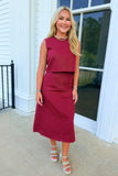 Down The Field Denim Midi Skirt Set Maroon