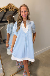 Umgee Pinstripe Shift Dress Blue