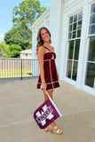 Dibs on the Quarterback Cutout Dress Maroon