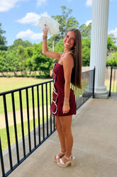 Score Strapless Scalloped Dress Maroon
