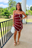 Score Strapless Scalloped Dress Maroon