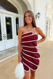 Score Strapless Scalloped Dress Maroon