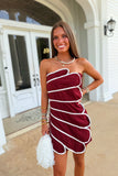 Score Strapless Scalloped Dress Maroon