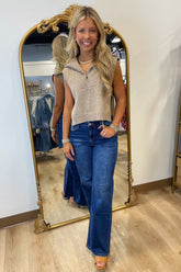 Harley Half Zip-up Side Open Knit Sweater Vest Mocha