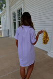 Tiger Stripes Casual Seersucker Dress Purple