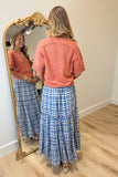 Pretty Plaid Midi Skirt Blue